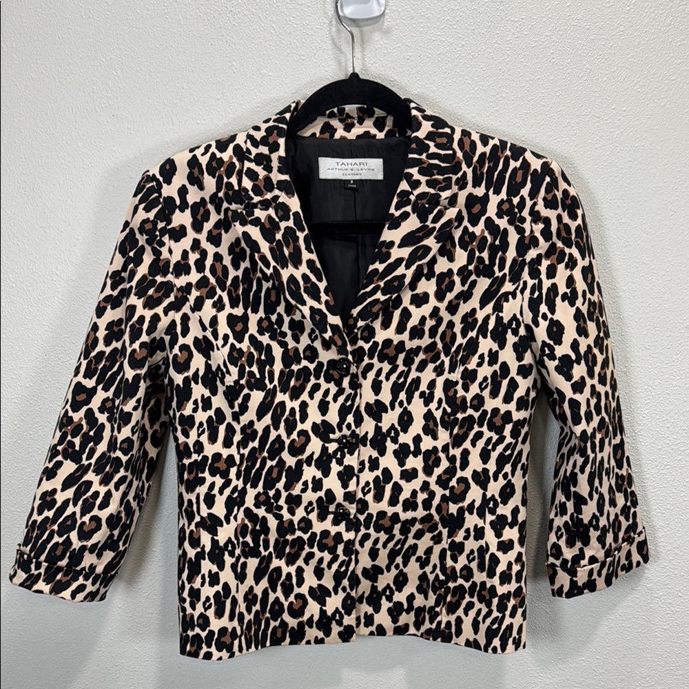 Tahari‎ Brown and Black Animal Print Blazer cheetah